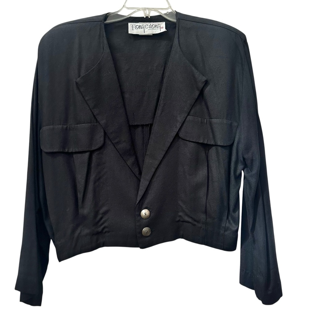 Vintage 80s Fong Chong Boutique Black Blazer Jacket size M Made in USA